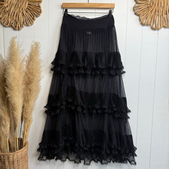 Free People maxi skirt ruffled tiered sheer flowy boho half slip frilly Medium - Picture 2 of 9